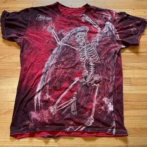 Skeleton with wings red and silver Affliction grunge alt distressed Y2K
